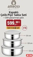AMBOSS KAPAKLI ÇELİK PİŞİR SAKLA SETİ 3'LÜ